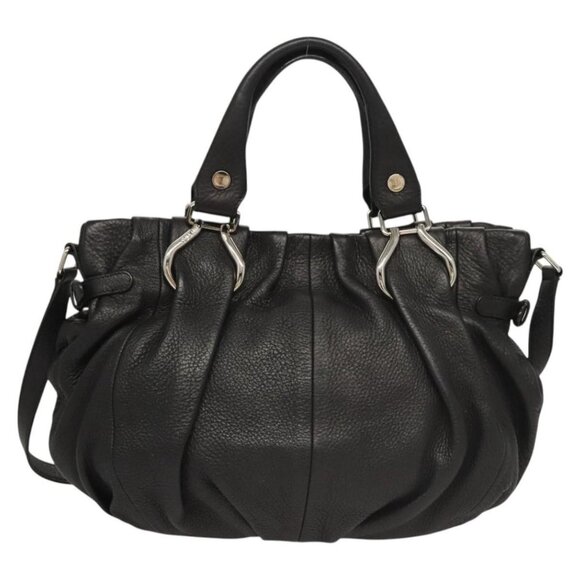 CELINE Hand Bag Leather 2way Black Silver Auth - Picture 3 of 16